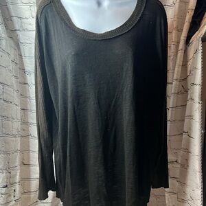 POL Women's Black Top with Brown Ribbed Detail Sleeves